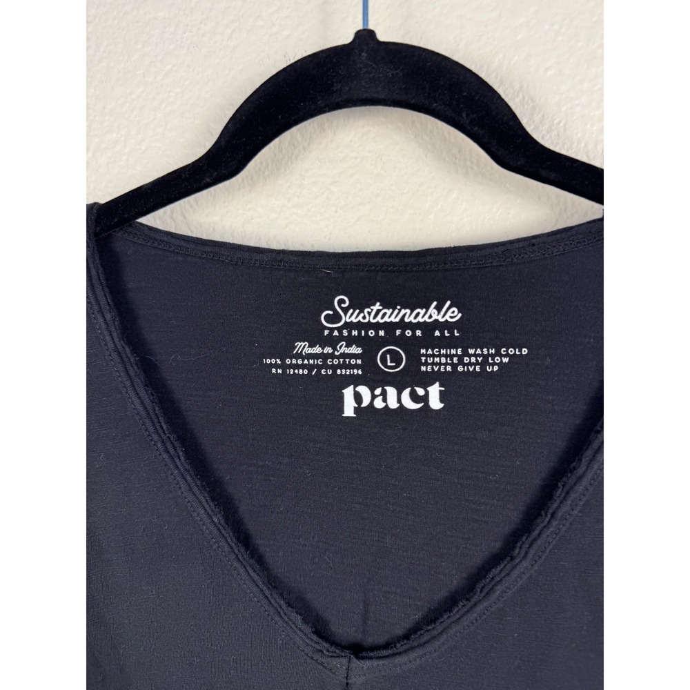 Pact Organic Cotton V-Neck Maxi Dress Women Large Black Short Sleeve Capsule - Picture 2 of 8